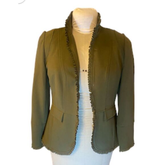 Chico’s Ruffle Detail Blazer, Size Small. Set-In Waist High Collar Office Date N - Picture 1 of 13